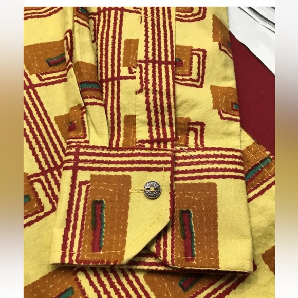 WOODIN RED YELLOW LOUD PARTY SHIRT Geometric colorful Collared button up 3XL men - Picture 2 of 9